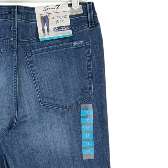NWT Seven7 Women's Blue Weekend Easy Fit Boyfriend Jeans Size 12 Rolled Cuff - Picture 14 of 15